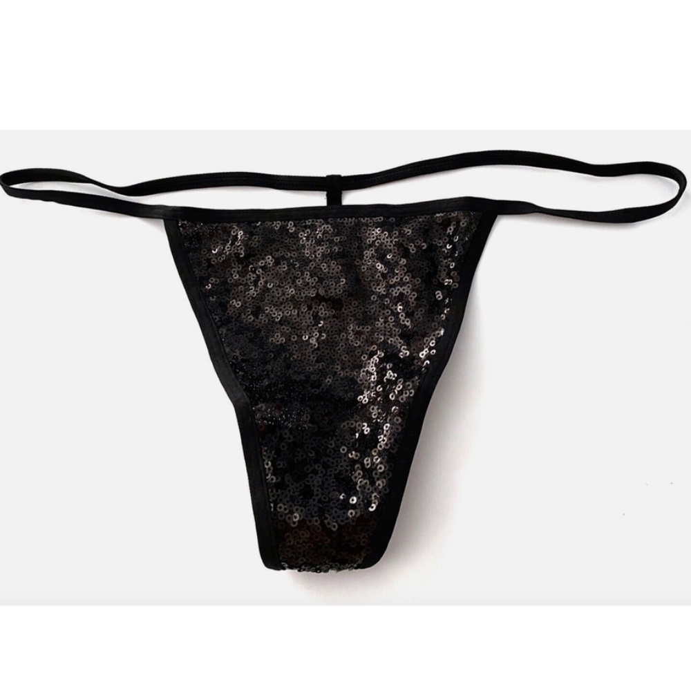 Victorias Secret V G String Panty Nwt Black Sequin Bling Sexy Panty